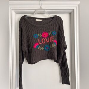 Natural Life Love Embroidered Cropped Sweater